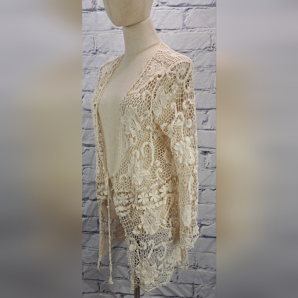 Vintage 90s Women's Crochet Open Knit Cardigan Nature Designs Mexico One Size - Picture 4 of 16